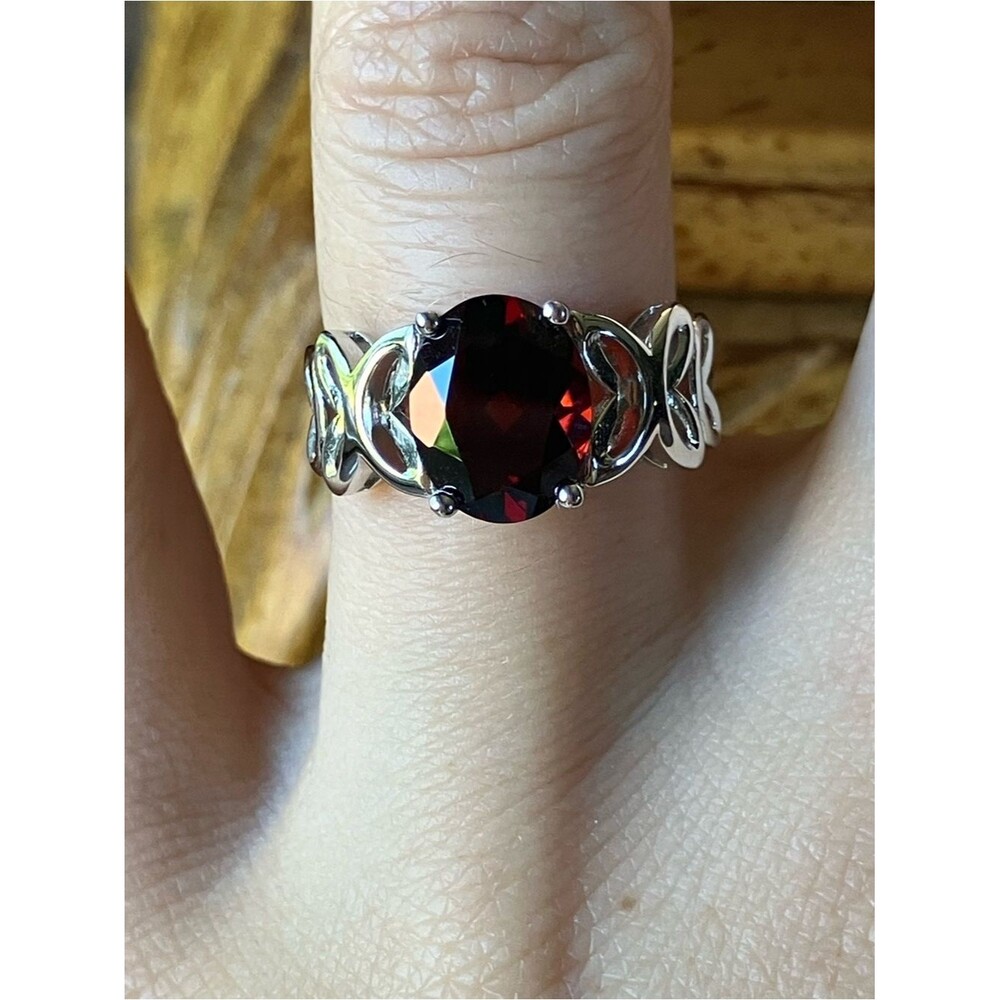 Natural Red Garnet Sterling Silver Ring Size 6